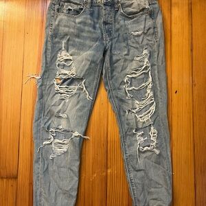 American Eagle Outfitters Ripped Blue Straight Leg Jeans